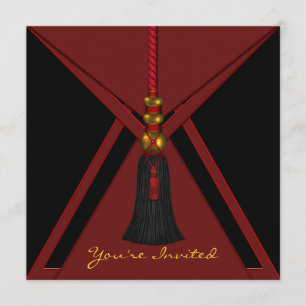 Black Red Tassel Birthday Party Invitation