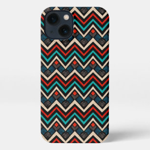 Black Red Teal Beige Aztec Pattern iPhone 13 Case