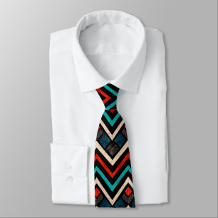 Black Red Teal Beige Aztec Pattern Tie