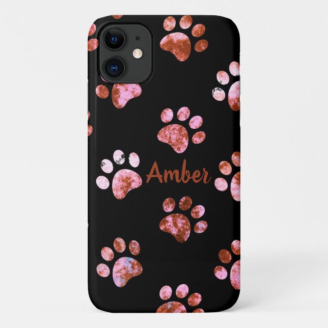 Black Red Textured Paw Print Pattern Personalised Case-Mate iPhone Case (Back)
