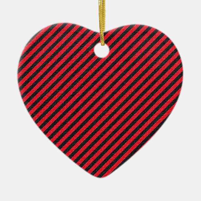 Black Red Thin Diagonal Stripes Ceramic Tree Decoration (Front)