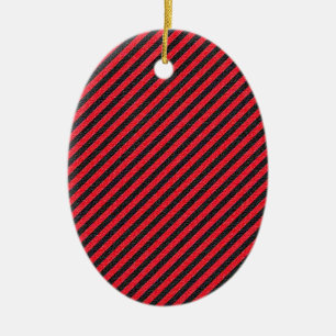Black Red Thin Diagonal Stripes Ceramic Tree Decoration