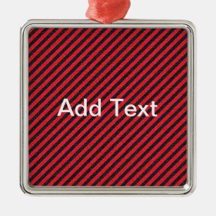Black Red Thin Diagonal Stripes Metal Ornament