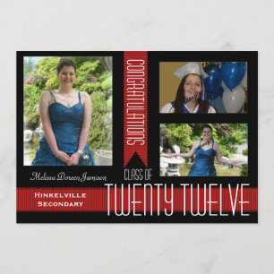 Black & Red Three Photos Graduation Announcement
