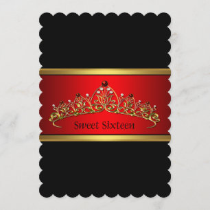 Black Red Tiara Sweet Sixteen Party Invitation