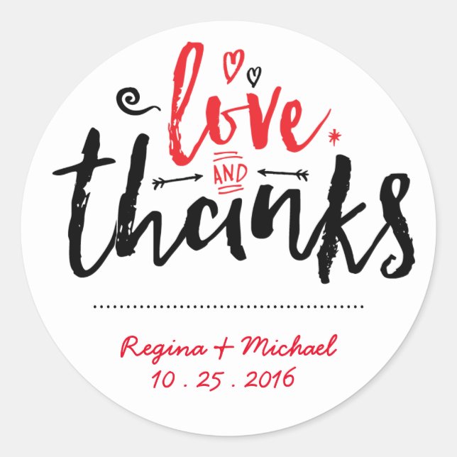 Black Red Typography Wedding Thank You Sticker (Front)