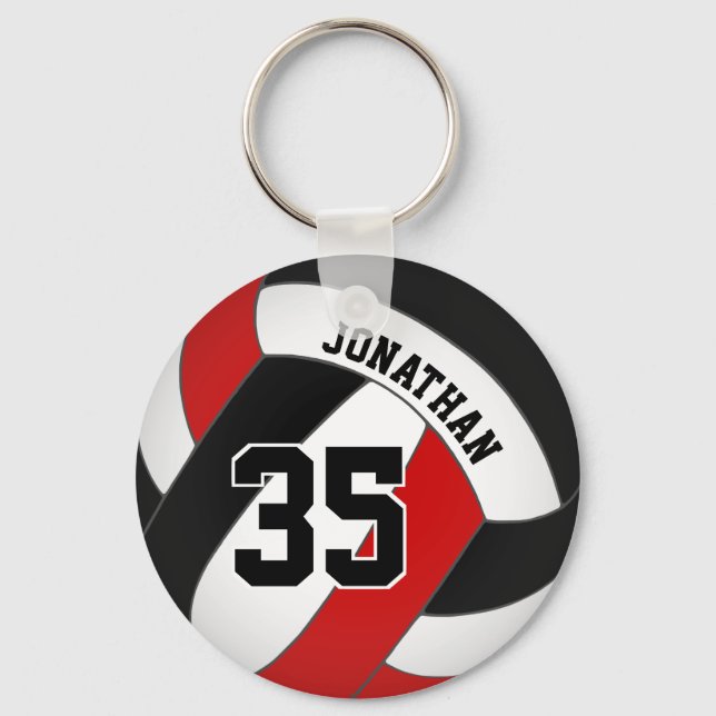 black red volleyball player custom jersey number key ring (Front)