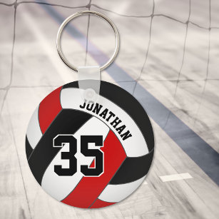 black red volleyball player custom jersey number key ring