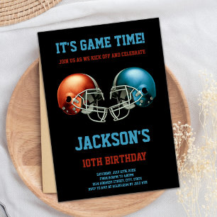 Black Red vs Blue Football Birthday Invitations