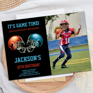 Black Red vs Blue Photo Football Birthday Invitation