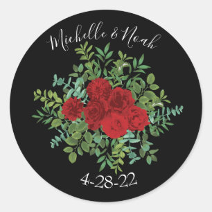Black Red Wedding Gothic Roses Classic Round Sticker