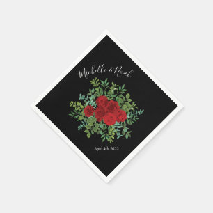 Black Red Wedding Gothic Roses Napkin