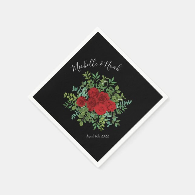 Black Red Wedding Gothic Roses Napkin (Corner)