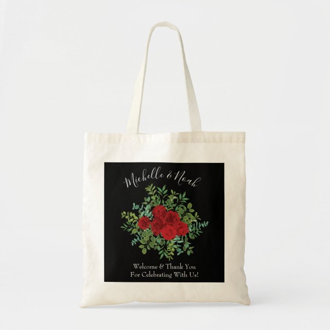 Black Red Wedding Gothic Roses Tote Bag (Front)