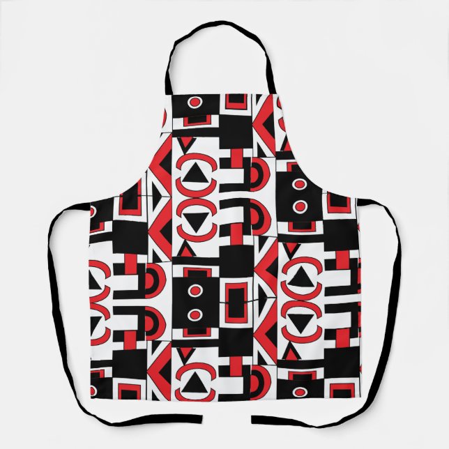 Black Red White Abstract Geometric Pattern Apron (Front)