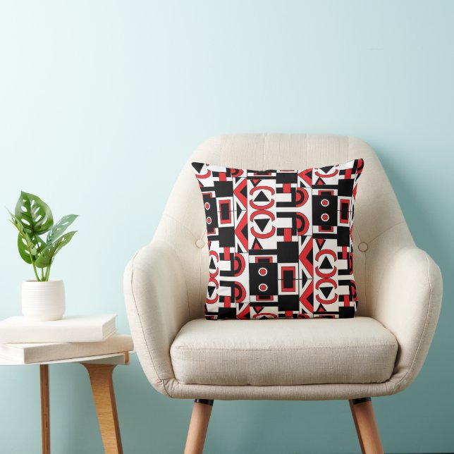 Black Red White Abstract Geometric Pattern Cushion (Chair)
