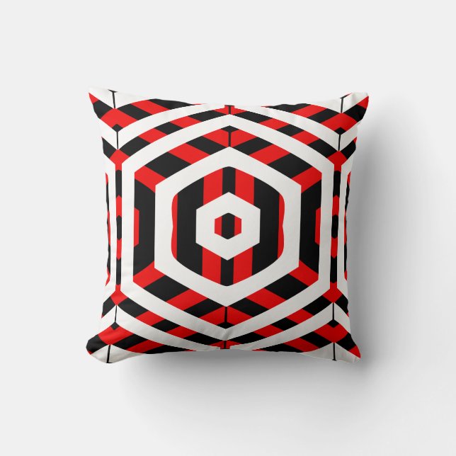 Black, red, white  abstract pattern solid back cushion (Front)