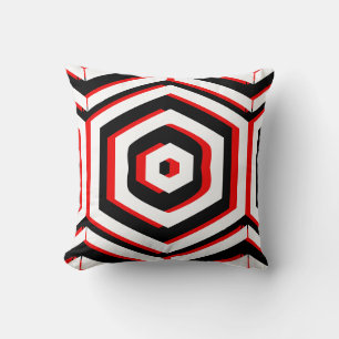 Black, red, white abstract pattern solid back cushion
