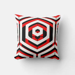Black, red, white abstract pattern solid back cushion