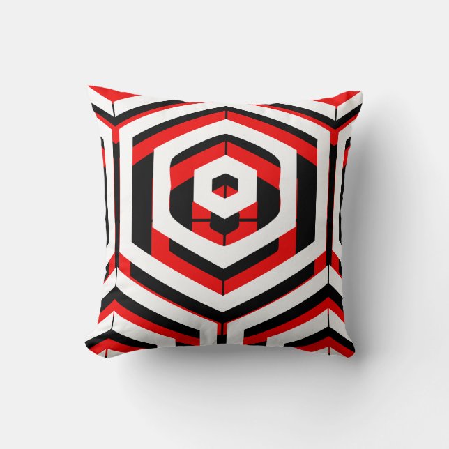 Black, red, white  abstract pattern solid back cushion (Front)