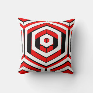 Black, red, white  abstract pattern solid back cushion