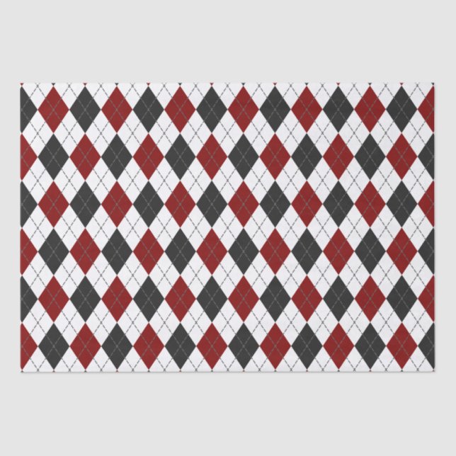 black red white argyle plaid tissue paper (Front)