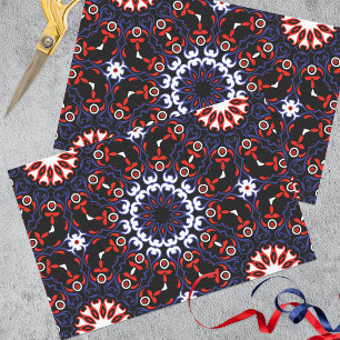 Black Red White Blue Ethnic Boho Mosaic Pattern Tissue Paper