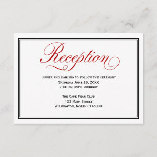 Black Red White Calligraphy Wedding Reception Card