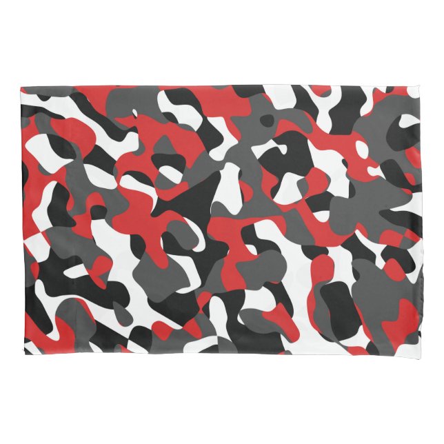 Black Red White Camouflage Print Pattern Pillowcase (Front)