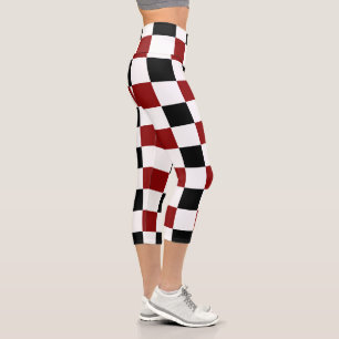 Black Red White Chequered  Capri Leggings