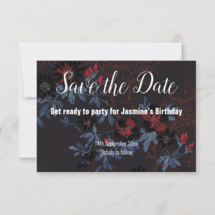 BLACK RED WHITE CHERRY BLOSSOM SAVE THE DATE RSVP CARD