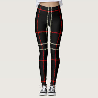 Black, Red, White Cream Colours Twill Tartan; Plai Leggings