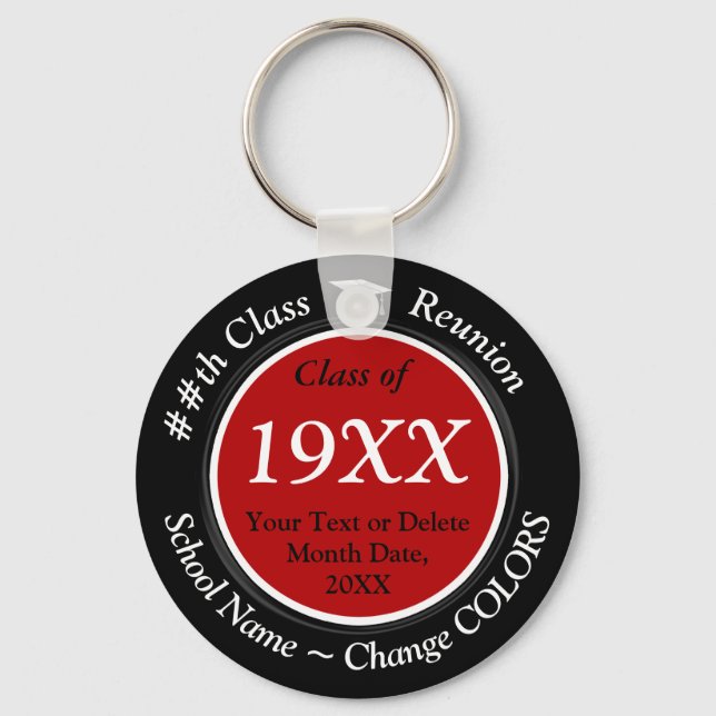 Black Red White Custom Class Reunion Gifts, Favour Key Ring (Front)