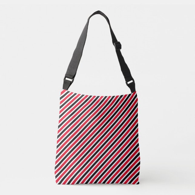 Black Red White Diagonal Stripes Crossbody Bag (Front)