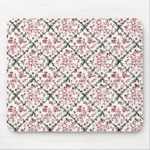 Black Red White Floral Mouse Pad