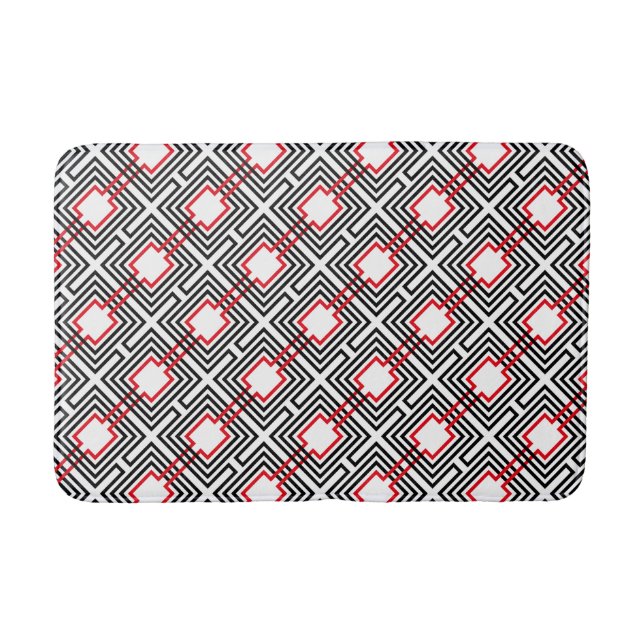 Black Red & White Geometric Bath Mat (Front)