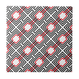 Black Red & White Geometric Ceramic Tile