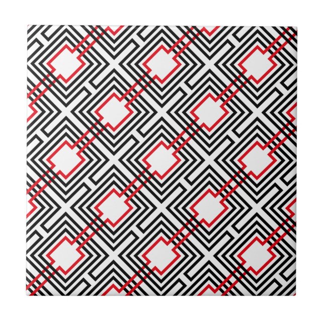 Black Red & White Geometric Ceramic Tile (Front)