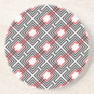 Black Red & White Geometric Coaster