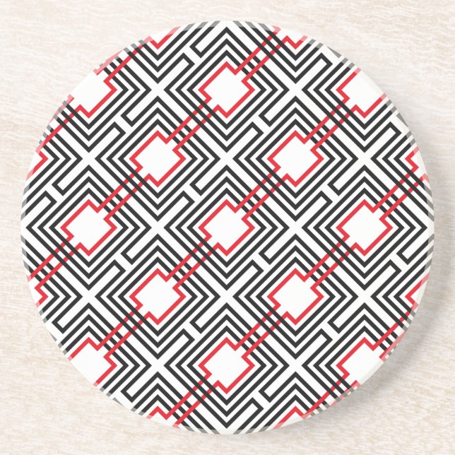 Black Red & White Geometric Coaster (Front)