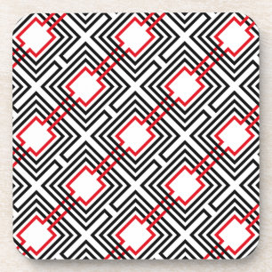 Black Red & White Geometric Coaster
