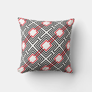 Black Red & White Geometric Cushion