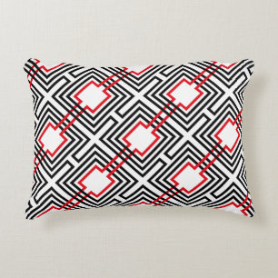 Black Red & White Geometric Decorative Cushion