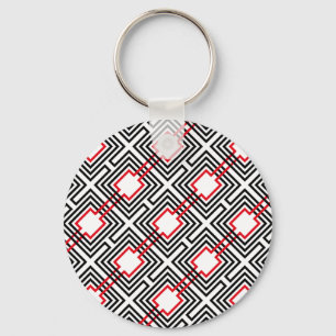 Black Red & White Geometric Key Ring