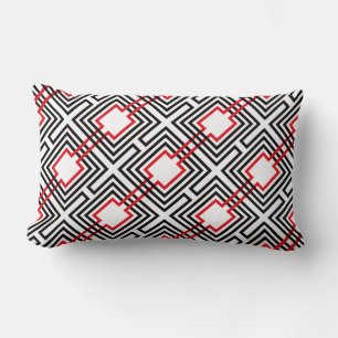 Black Red & White Geometric Lumbar Cushion