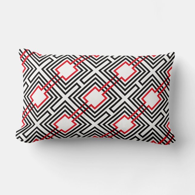 Black Red & White Geometric Lumbar Cushion (Front)