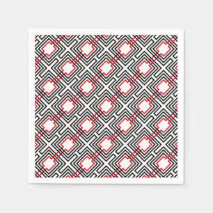 Black Red & White Geometric Napkin