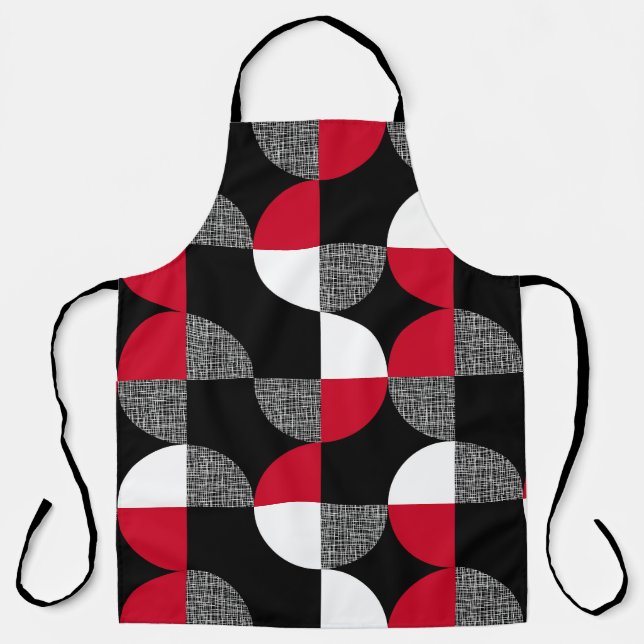 Black, red, white geometric plaid pattern. apron (Front)