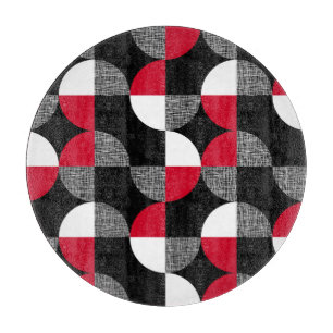 Black, red, white geometric plaid pattern. cutting board