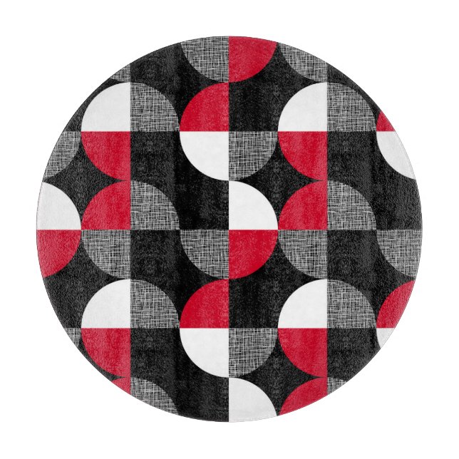 Black, red, white geometric plaid pattern. cutting board (Front)